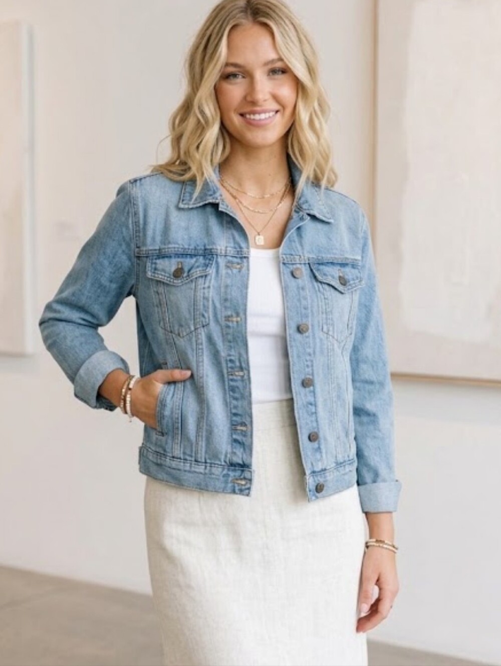 Everlane Shrunken Denim Jack Light Blue Ombre Size Medium